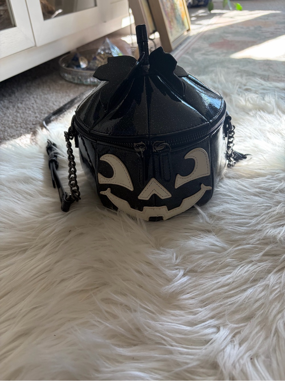NEW! Black Pumpkin Crossbody Bag with White Jack-o'-Lantern Face